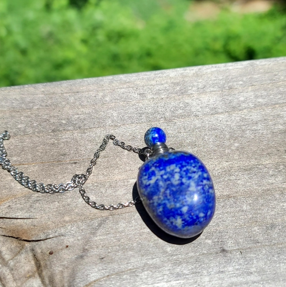 LARGE Blue Cobalt Lapis bottle pendant necklace - Picture 11 of 11
